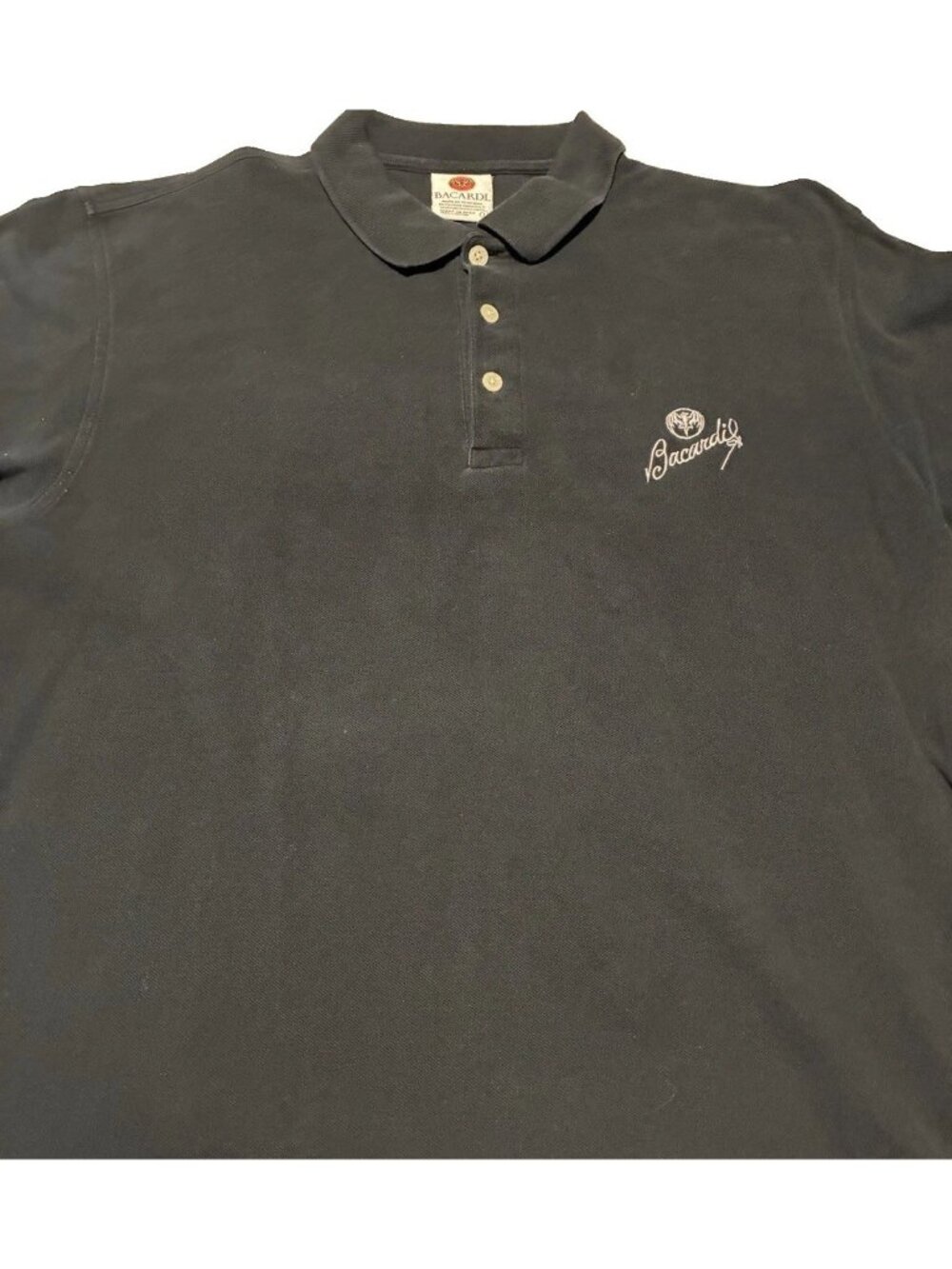 Vintage Bacardi Rum Polo Shirt Mens L Black Jacaray Embroidered Bat Logo Cotton